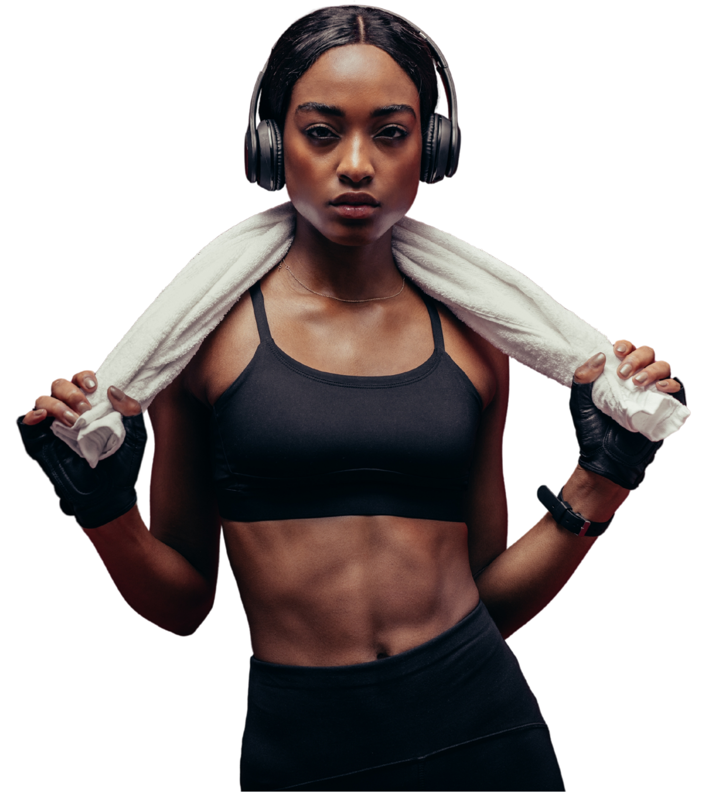 Athlete with towel and headphones after a training session